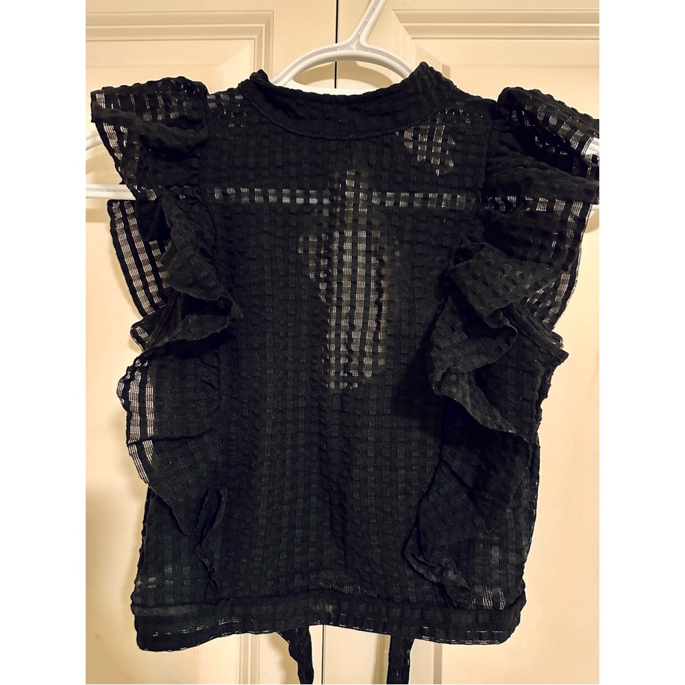 Anthropologie Maeve Crop Ruffle Mesh Top
